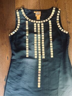 Tory Burch Sleeveless 100% Silk Mini Dress with Gold Sequins